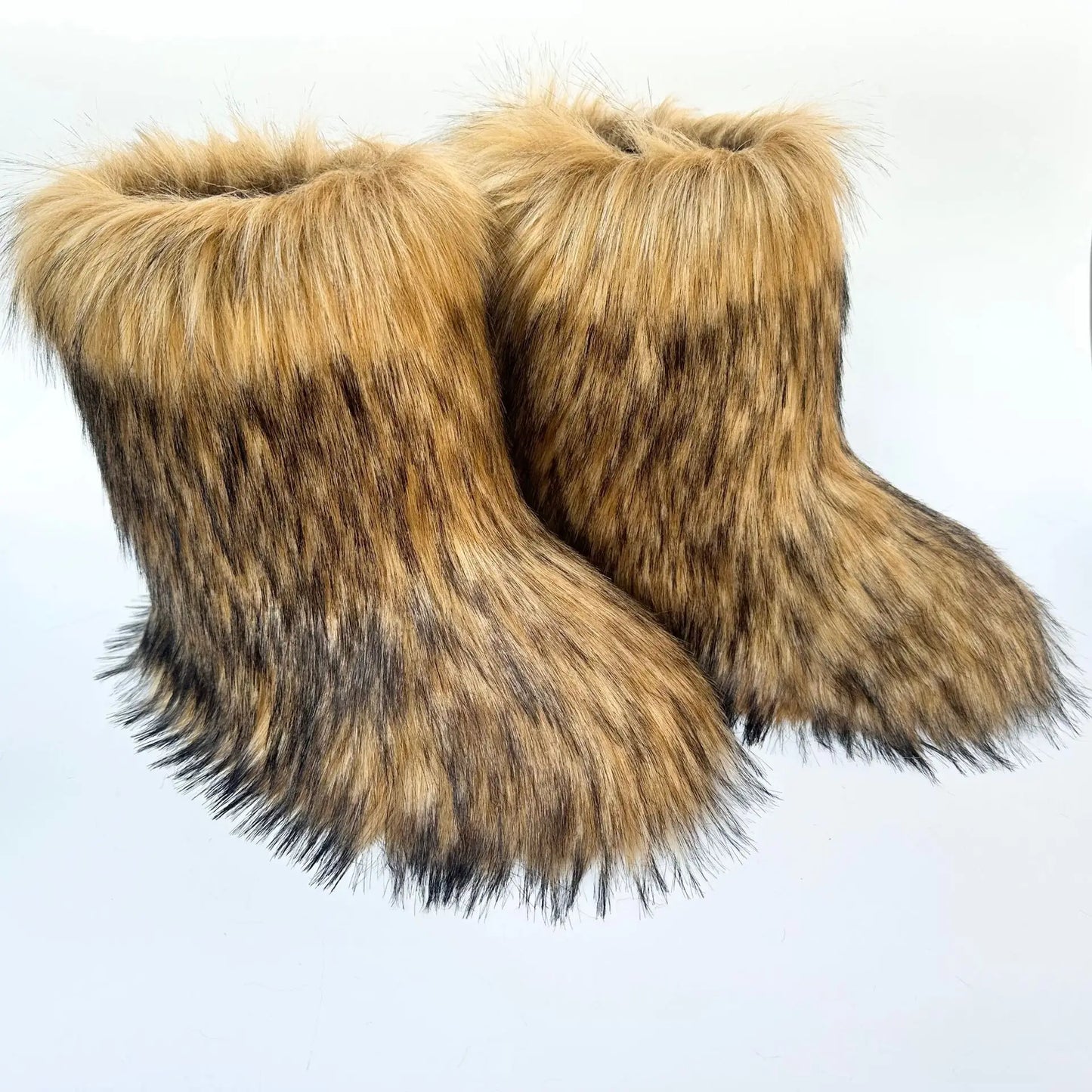 Cute High Quality Faux Raccoon Fox Fur Shibuya Gal Thickened Plus Size Mid-Calf Faux Fur Warm Winter Snow Boots for Women