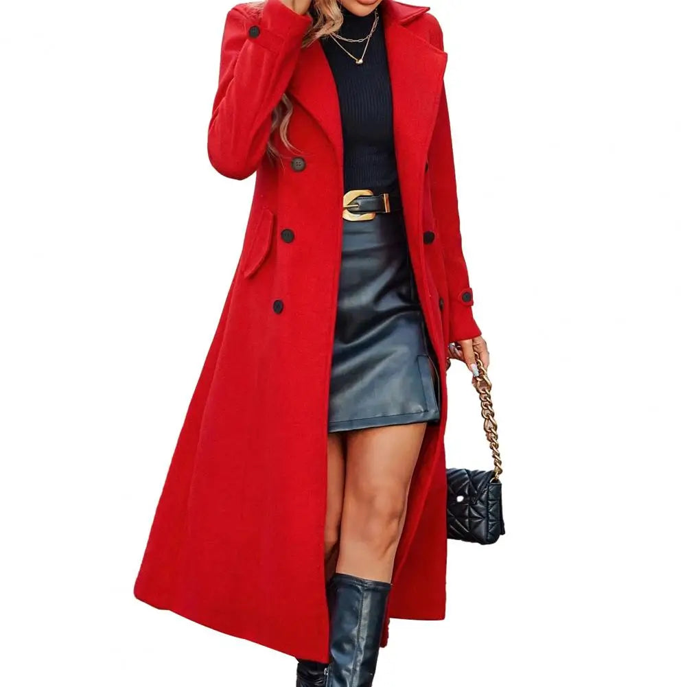Women Winter Overcoat Women's Long Wool Coat Double-Breasted Peacoat Classic Notch Lapel Trench Coat Casual Fall Winter Overcoat