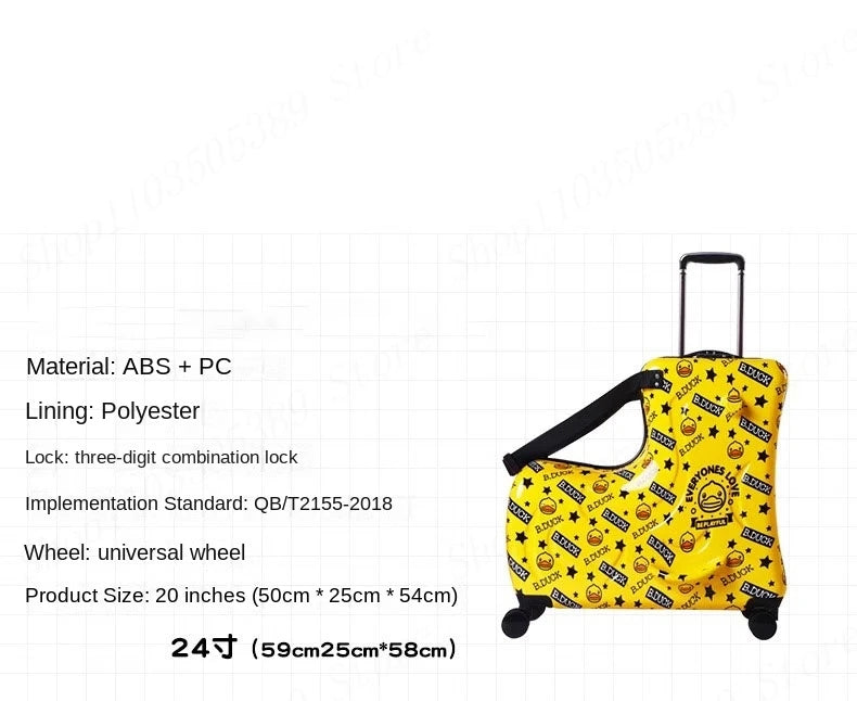 Cute Pony Cartoon Suitcase for Children Can Sit and Ride Carry on Kids Luggage Baby Trolley Case Boarding Cabin 20 Inch