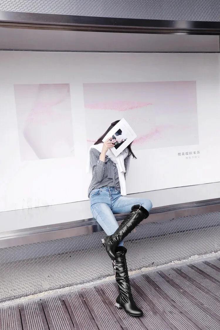 Winter Warm Knee High Boots Women Platform Wedges High Heels Snow Boots Slip on Winter Ladies Shoes White Black Pink 2025