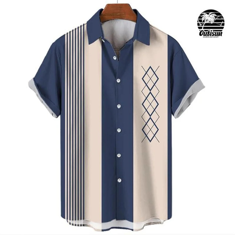 Men Stripe Elegant Blouse Color Printing Idols Clothes Robe Soccer Short Sleeve Casual Social Cufflinks Oversized Fashion Shirts