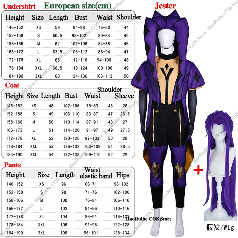 Hot The Freak Circus Pierrot Jester Harlequin Cosplay Costume Adult Clown Top Pant Wigs Joker Uniform Halloween Costume Carnival