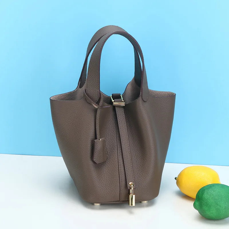 Fashion Classic Womens Bucket Bags Leather Lady Hand Bags High Quality Genuine Leather Luxury Ladies Top Handle Handbags