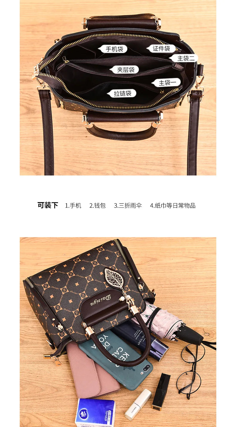 Fashionable Printed Women'S Handbag New High-Capacity Shoulder Bag Classic Retro Diagonal Cross Bag Urban Commuting Tote Bag