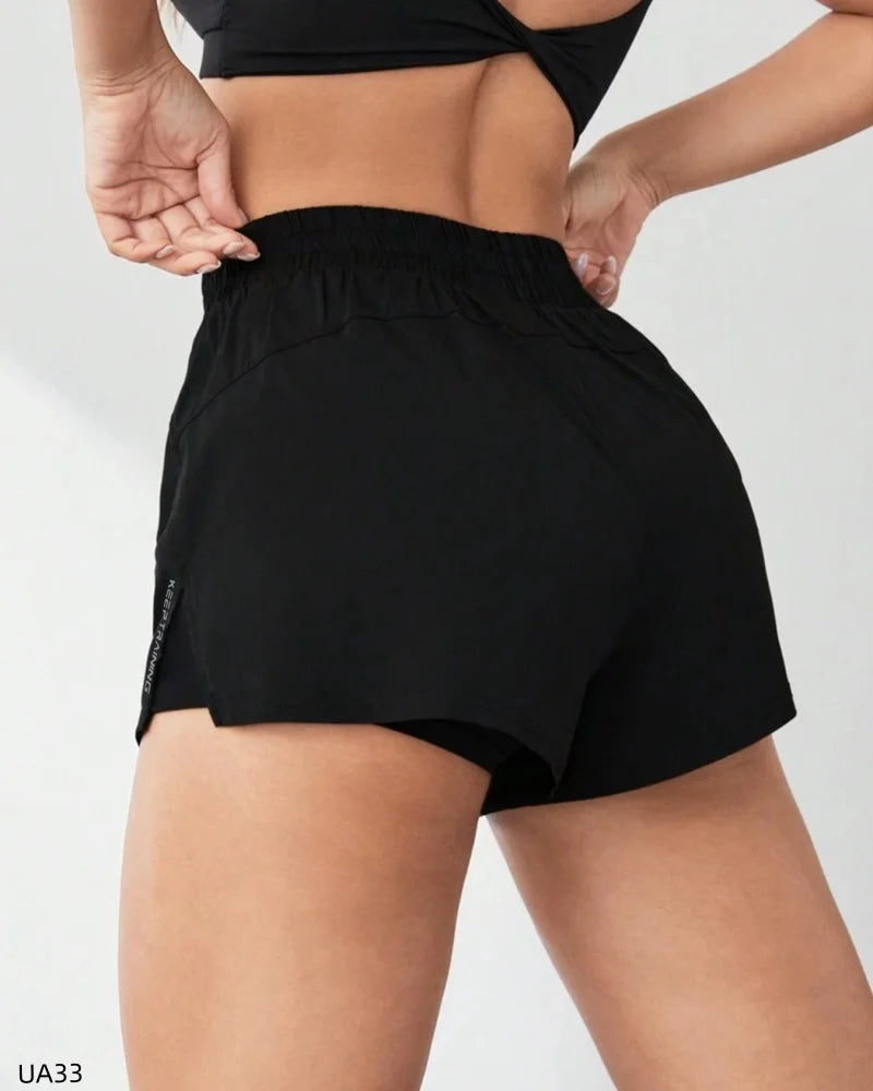 Women's High-Waisted Sports Shorts with Double-Layer Pocket Tight Fitting Slim Design for Running Quick Drying