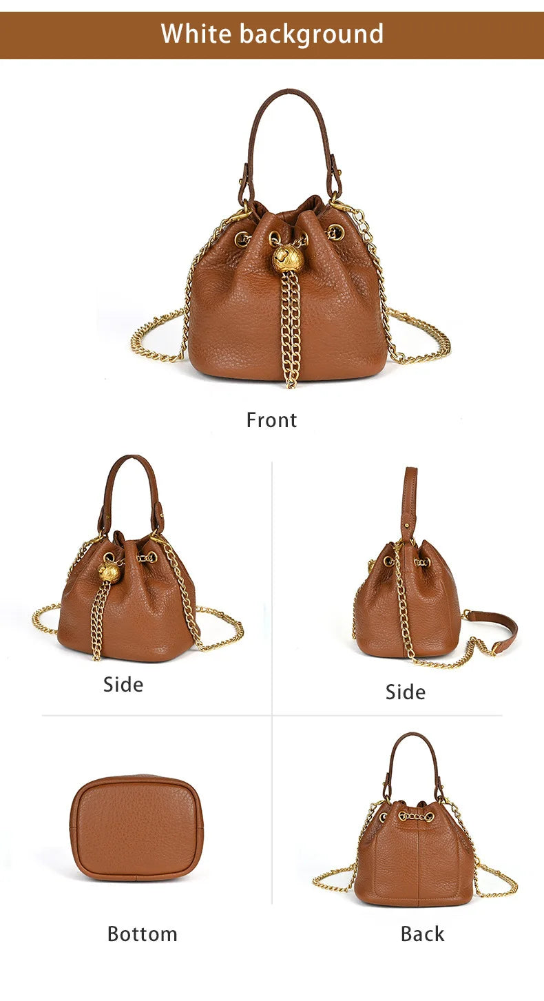LD-Soft Leather Bag Versatile for All Seasons, Sweet and Ladylike. Top Layer Cowhide Handbag, Single Shoulder Bucket Bag