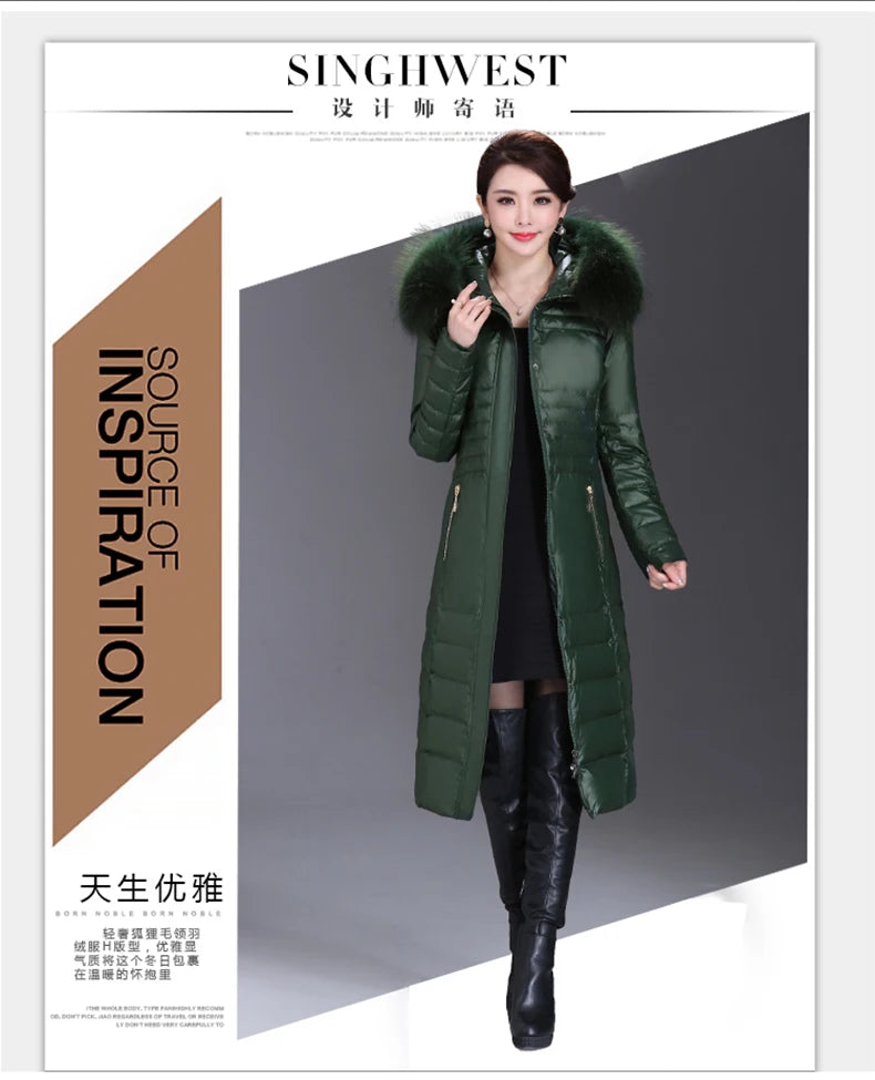 Shengyu Boya Middle-Aged and Elderly Women's Over-The-Knee Long down Jacket, Thickened Slim-Fit Coat for Mothers, New Style