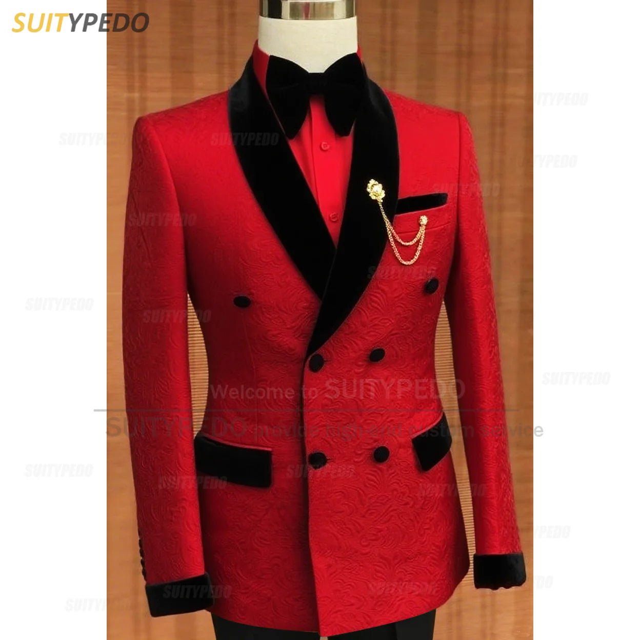 Luxury Jacquard Suit Sets For Men Wedding Banquet Grooms High Quality Outfits Classic Male Double Breasted Blazer Pants 2 Pcs