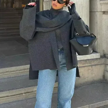 Elegant Short Sleeveless Coat Scarf Collar Comfortable Warmth Lazy Style Autumn Winter New Arrival Women's Jacket Outerwear