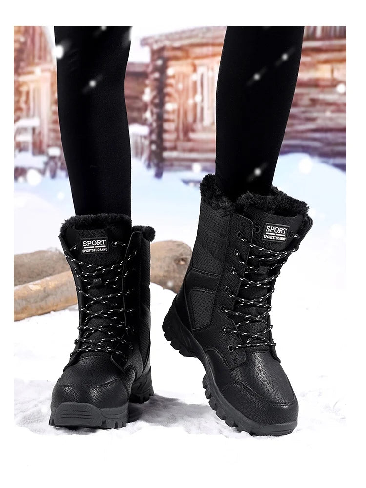 2025 new winter warm plush lined snow boots women's outdoor waterproof and non-slip plush cotton boots comfortable platform shoe