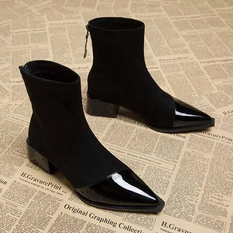 Ankle Boots Women Chunky Mid Heels Suede Shoes Woman Pointed Toe 2025 Trend Winter New Goth Walking Snow Chelsea Botas De Mujer