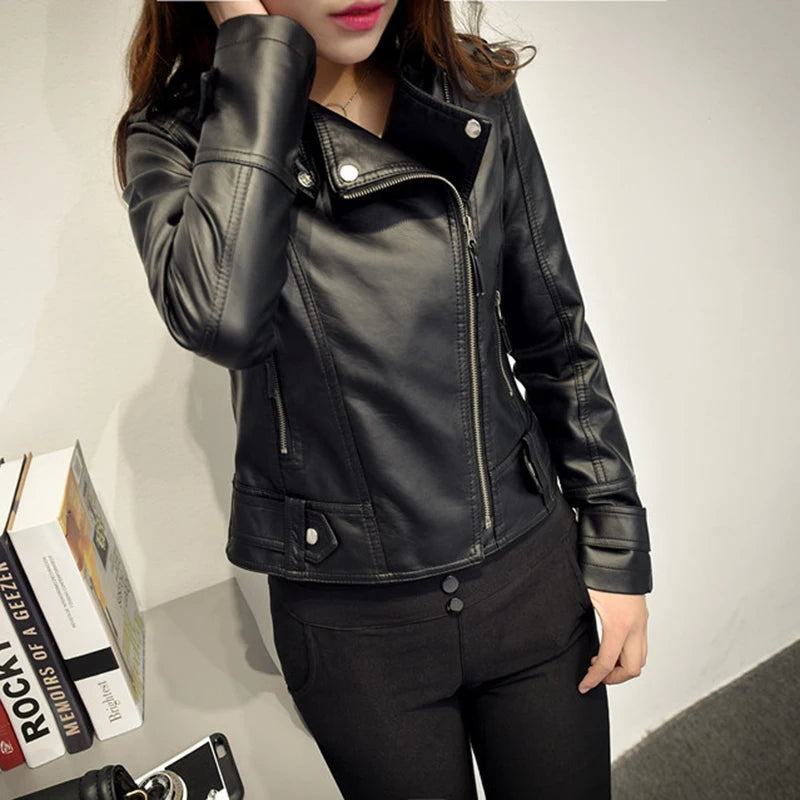 Black Faux Leather Jacket Women Y2K Retro Moto Biker Windproof Pu Leather Jackets Korean Street Cropped Outerwear Woman Clothes