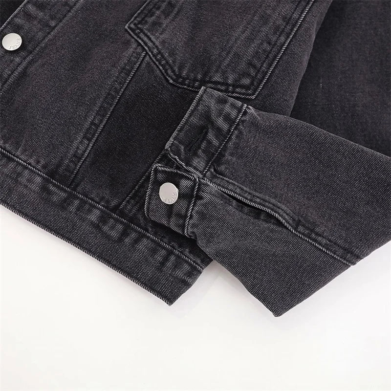 Fashion Women's Black Washed Denim Jackets Spring Autumn Vintage Jeans Coat Oversize Loose Outerwear Lady Casual Tops Overcoat