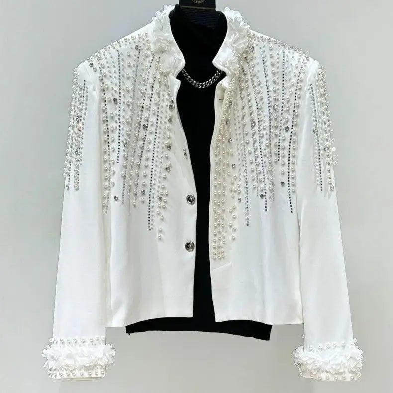 Fashion Men's Jacket Spring Autumn High-End Pearl Niche Personality Design Short Men's Stand Collar Coat
