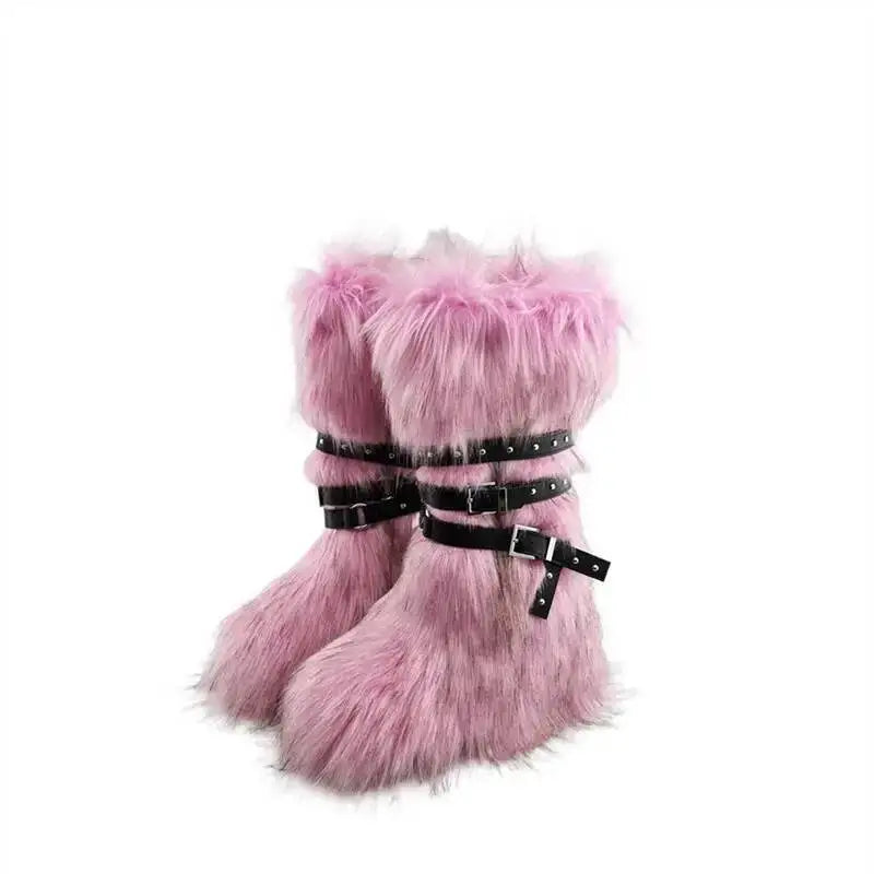 2025 Winter Subculture High Top Furry Boots For Women Snow Boots Niche Lined Thick Soled Long Tube Snow Boots