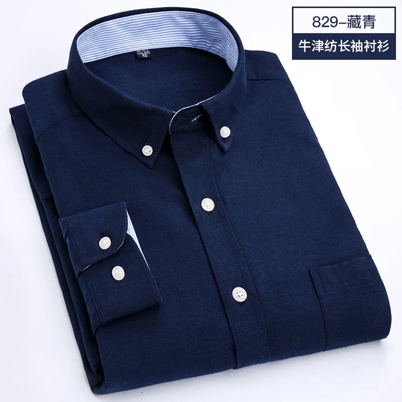 Men's long sleeve shirt Oxford woven casual non-ironing spring summer autumn slim top comfortable trend fashion with white shirt