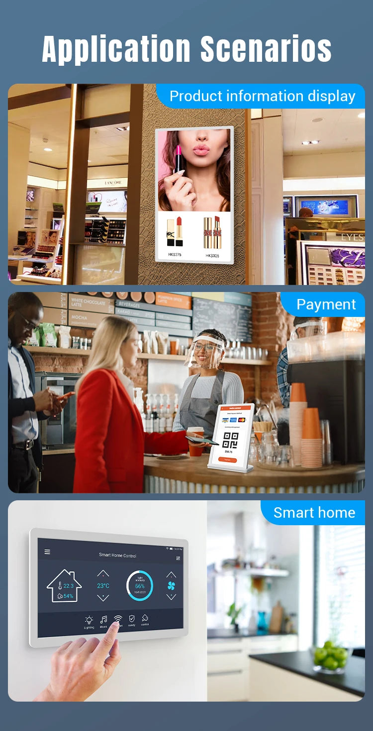 2026newUltra-thin 14 Inch Wall Mounted Android 14 POE Tablet Touch Screen Display 8-core CPU HDMI Input Smart Home Panel