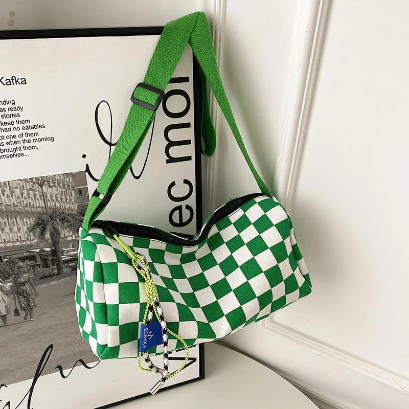 Plaid Shoulder Bag for Women Handbag CrossBorder Canvas Leisure  Fashion Bag Ladies Embroidered Han Female Pocket Purse