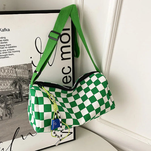 Plaid Shoulder Bag for Women Handbag CrossBorder Canvas Leisure  Fashion Bag Ladies Embroidered Han Female Pocket Purse