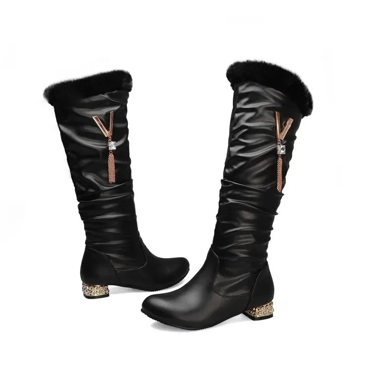 Winter Warm Knee High Boots Women Platform Wedges High Heels Snow Boots Slip on Winter Ladies Shoes White Black Pink 2025