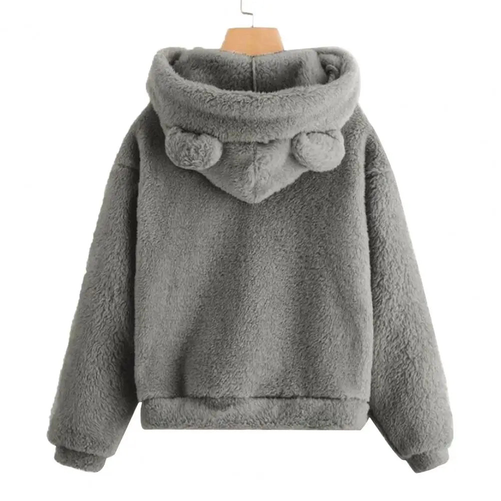 Fall Winter Women's Hoodies Winter Women Long Sleeve Rabbit Ear Hood Sweatshirt Cute Plush Warm Casual Cute Hoodie Tops 2026