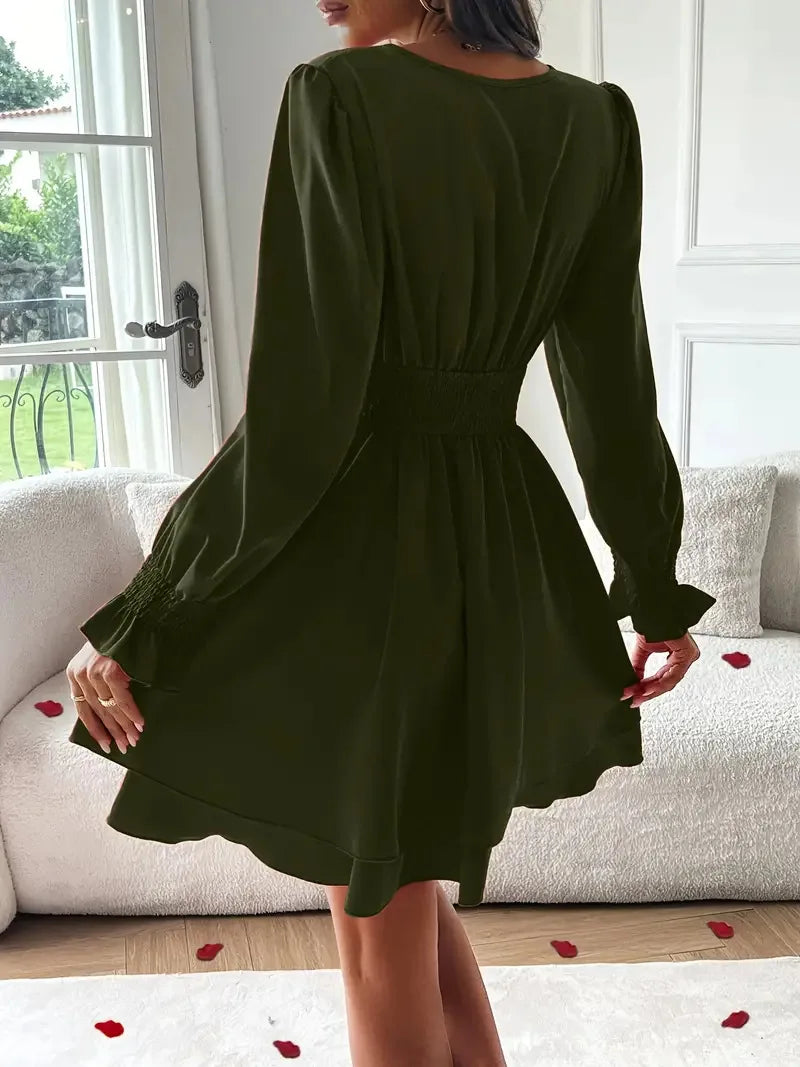 Dresses 2025 Woman Clothing V Neck Lantern Sleeve Wrap Mini Dress Ruched High Waist Elegant For Autumn Party Dress Vestidos