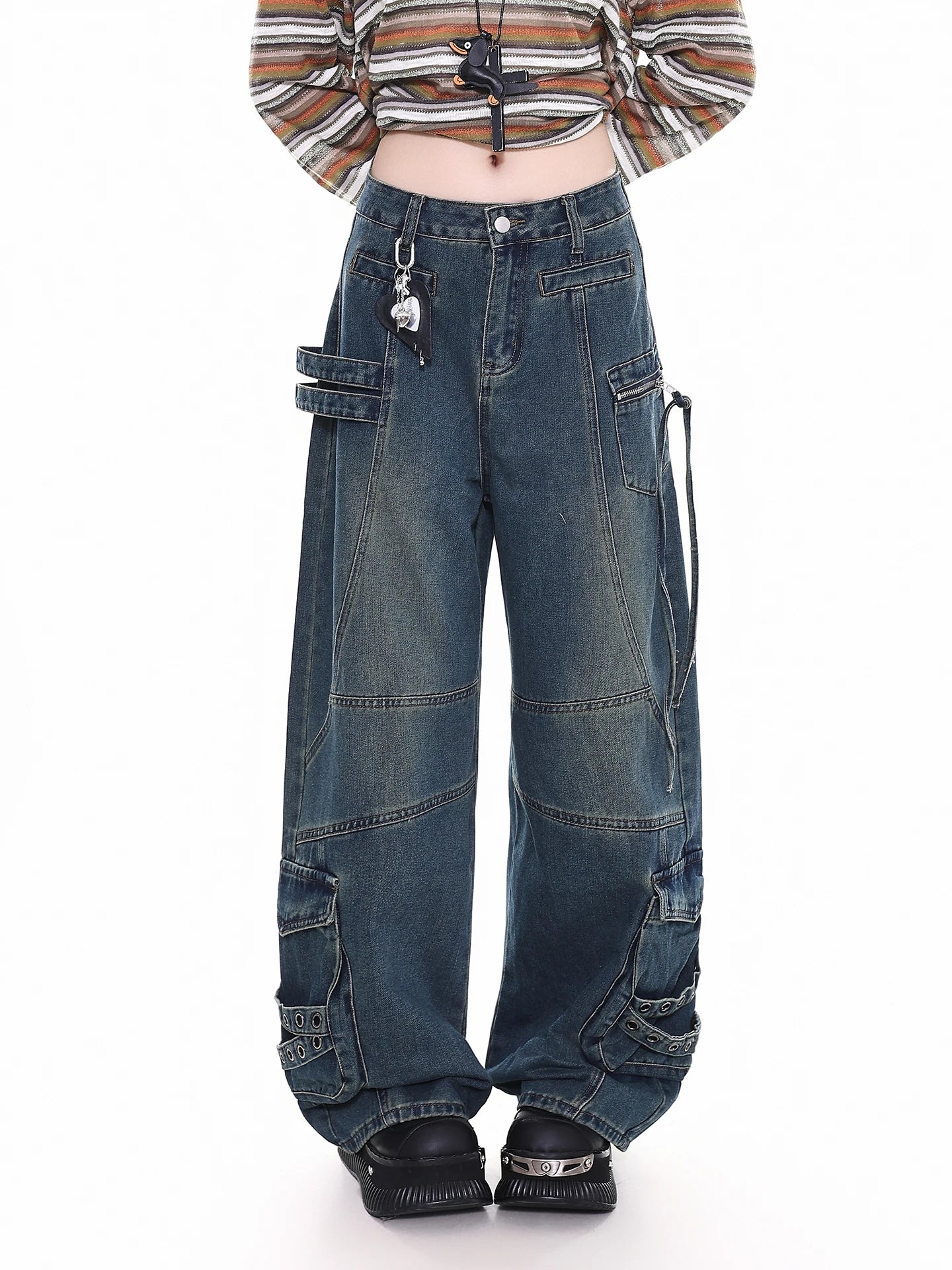 Street Style Orange Jelly Jeans Women's Loose Casual Wide Leg Pants Vintage Feel Comfortable Fit Spring Season Ladies Jeans