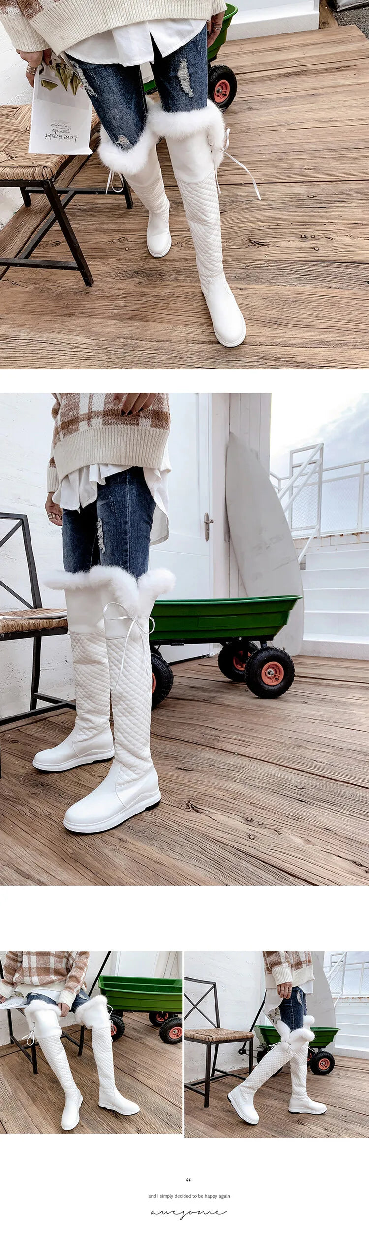 Women's Winter High Snow Boots Warm Fur Plush Black White Over the Knee High Boot Ladies Casual Wedge Heels Rain Shoe Waterproof