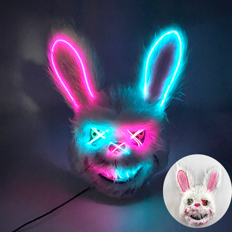Novelty LED Bloody Furry Bunny Rabbit Bear Mask Realistic Scary Horror Killer Adult Masquerade Cosplay Costume Accessory