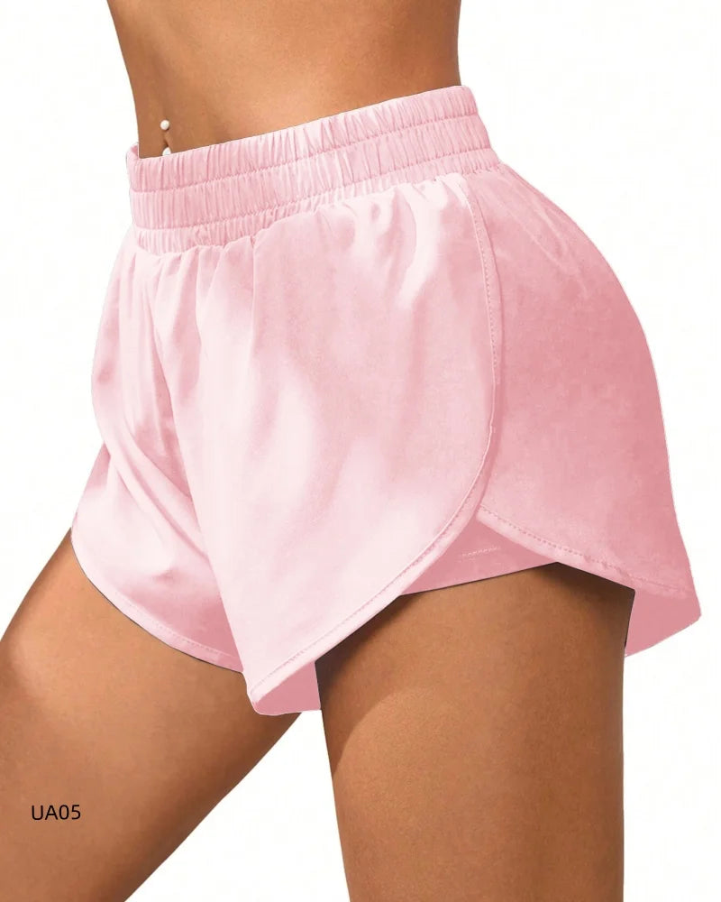 Women's High-Waisted Sports Shorts with Pockets Anti-Squatting Double-Layer Yoga Fitness Tight Quick Drying Cycling Shorts