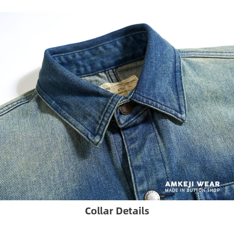 American Retro Thickened Heavyweight Men's Denim Jacket Casual Autumn Winter Workwear Outerwear Standard Fit Multi-Pocket Washed