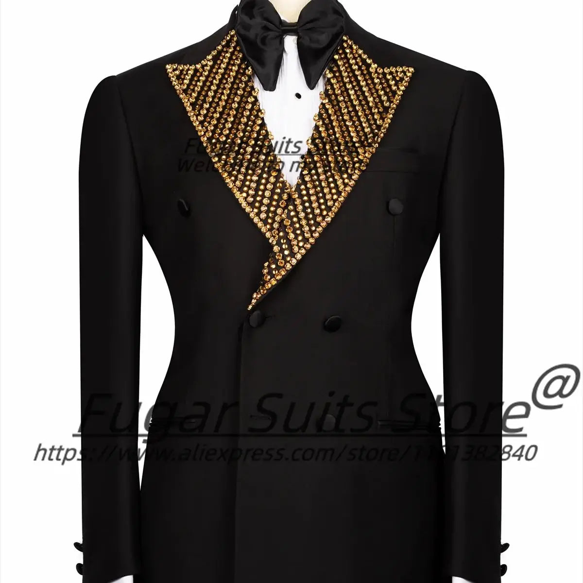 Gorgeous Diamond Peak Lapel Men Suits Customized Slim Fit Double Breasted Groom Wedding Tuxedos 2 Pieces Sets Male Prom Blazers