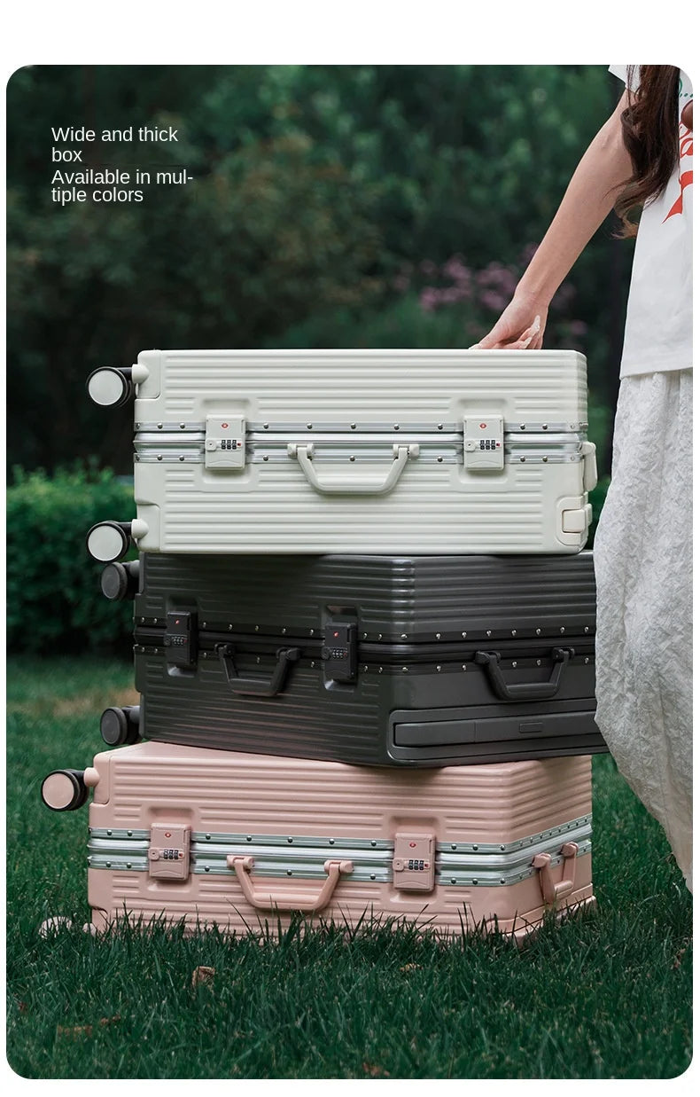 Wide Tie Rod Luggage Aluminum Frame with Durable PC Trolley Case 30 inch Multifunctional Suitcase with Large Capacity