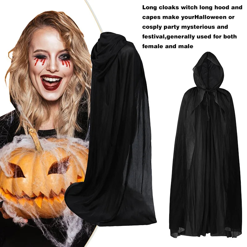 1PC Black Hooded Cloak Set Multiple Styles Halloween Cosplay Cape For Adults & Kids   Halloween Party Supplies