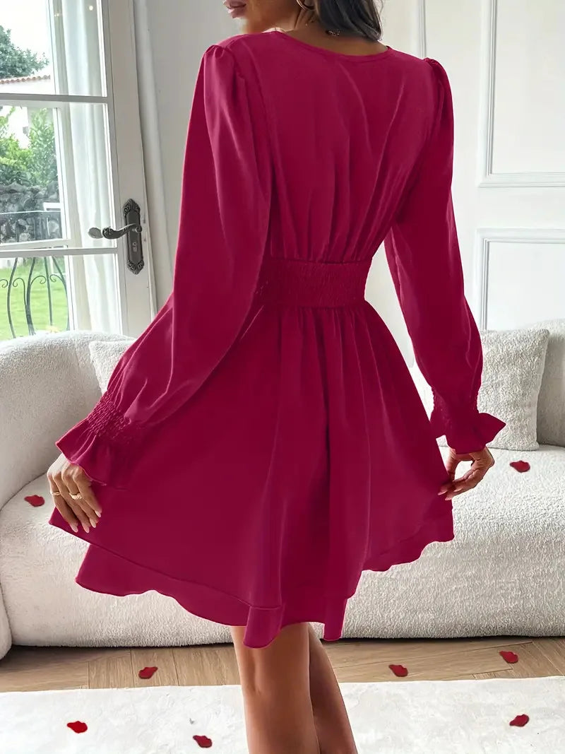 Dresses 2025 Woman Clothing V Neck Lantern Sleeve Wrap Mini Dress Ruched High Waist Elegant For Autumn Party Dress Vestidos