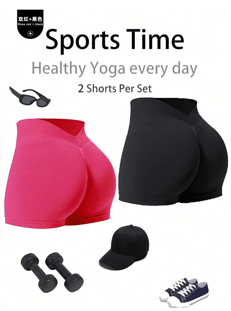 Women Summer V- Waisted Yoga Shorts Fashionable and Sexy Running Fitness Pants Gym High Elastic Hip Liftting Sports Shorts