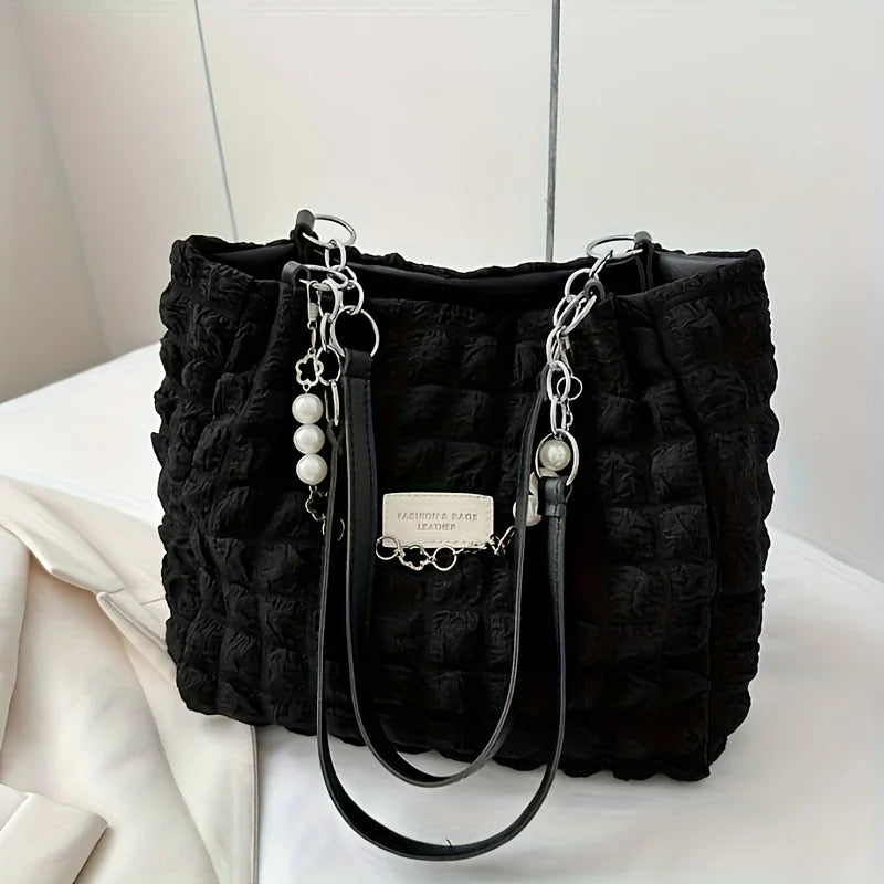 Chic Cloud Tote Bag Large Capacity Nylon Women's Shoulder Bag with Zipper Closure Polyester Lining, Perfect for Commuting Outing