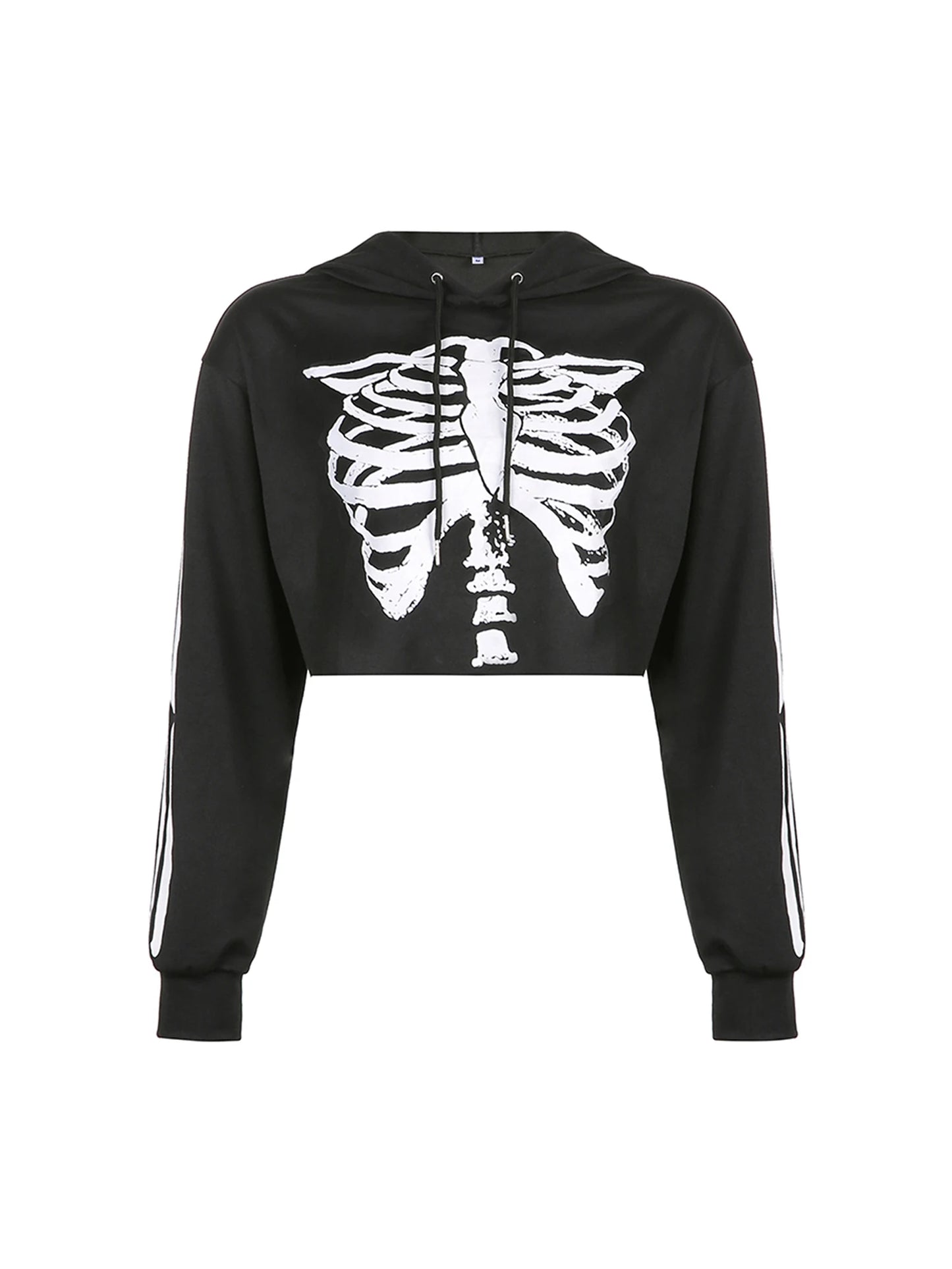 Halloween Women Skeleton Print Cropped Hoodies Long Sleeve Drawstring Casual Sweatshirts with Hat 2024 New Fashion Streetwear