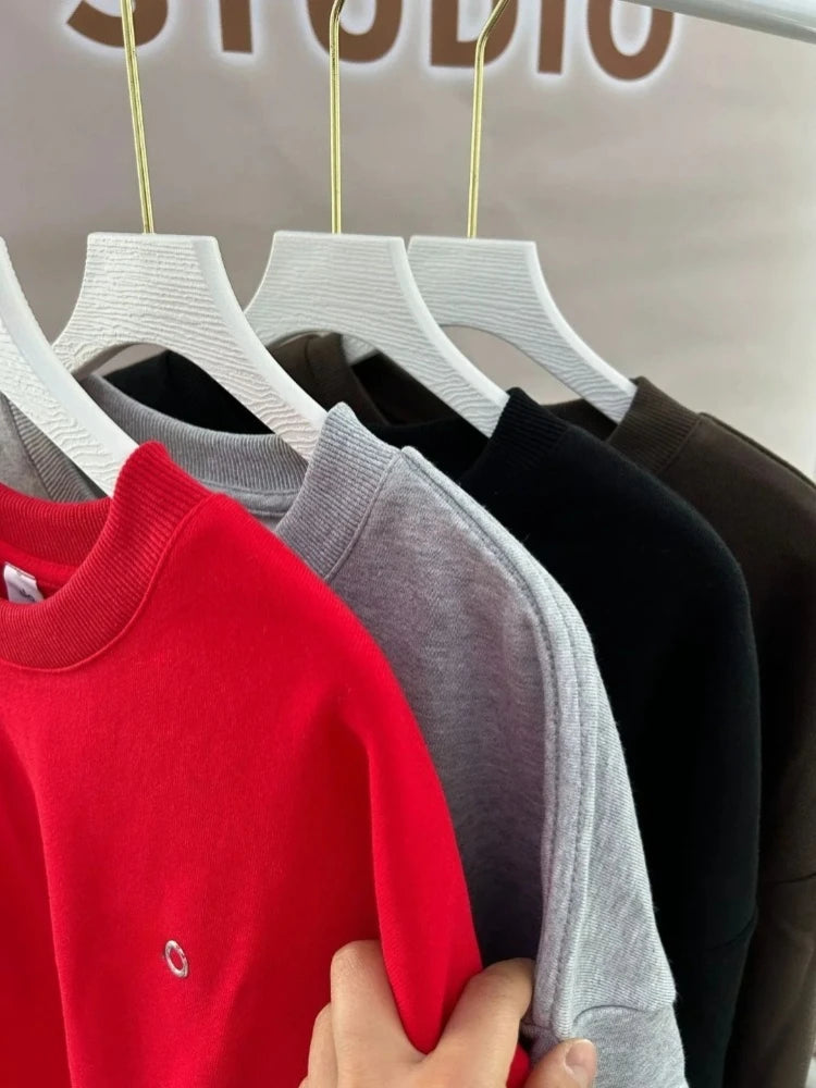 Same Style Letter Round Neck Long Sleeve Top Fashion Elegant Loose Couple Hoodie Solid Color Simple Loose Casual Hoodie 2025