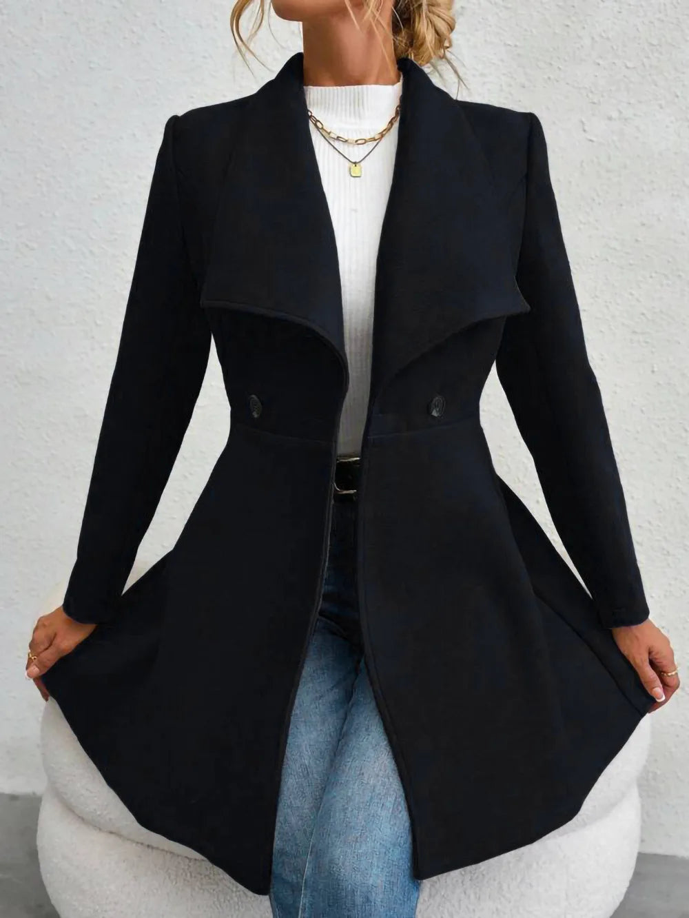 Autumn Winter Women Coat Fashion Solid Color Lapel Collar Single-breasted Slim Fit Female Woolen Coat Mid Length Lady Overcoat