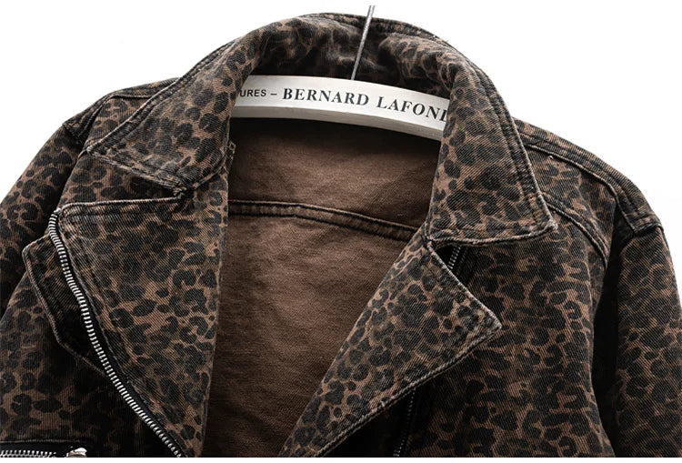 Autumn Vintage Leopard Print Slim Short Denim Jacket Women Cowboy Outerwear Chaquetas Mujer Casual Zipper Jeans Jackets Female