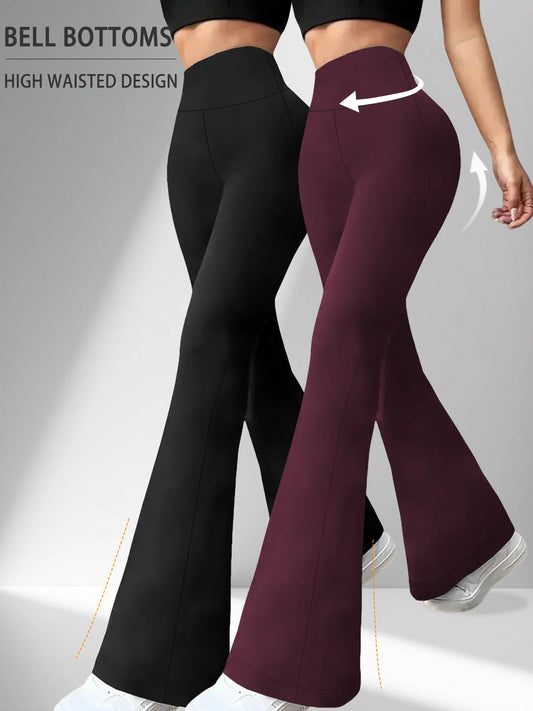 2 pack Women's Super Soft Flare Pants High Waisted Tummy Control Workout Yoga Gym Fitness Long Leggings Bell Bottoms casual wear