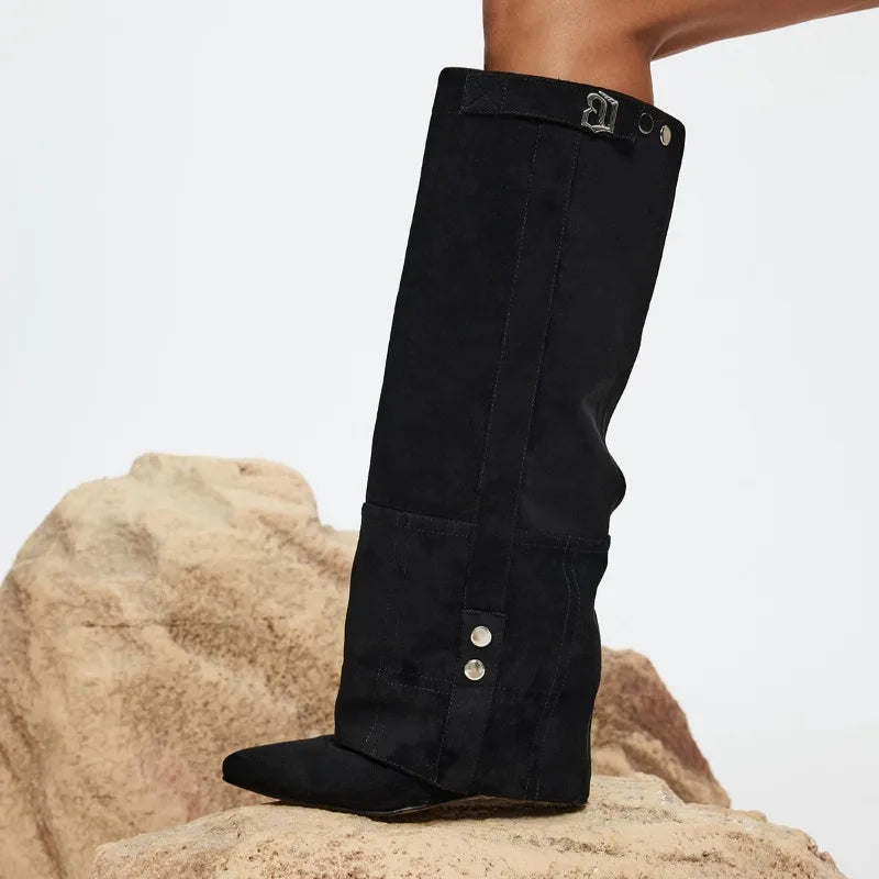 Women Boots Elegant Comfortable Shoes Women 2025 New Fashion Frosted Mid-calf Boots Women Low Heel Plus Velvet Knight Boots