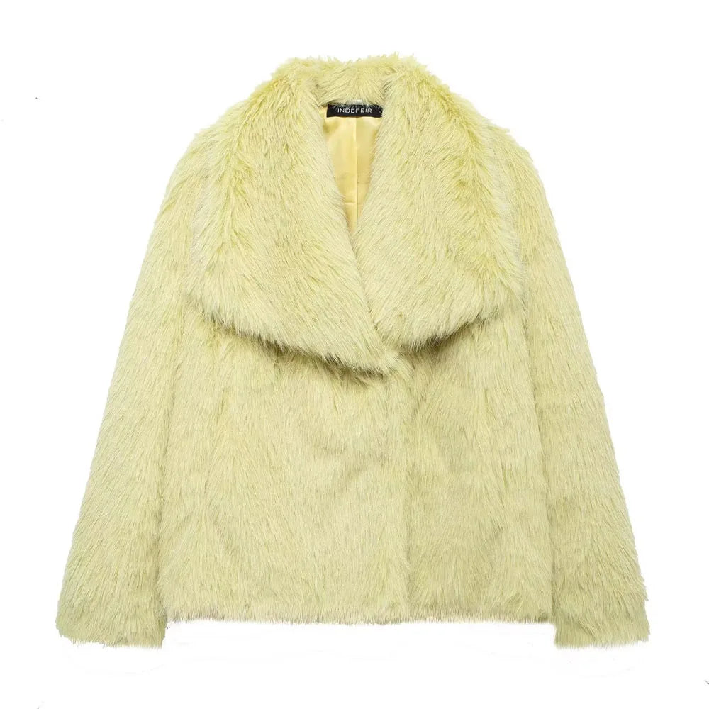 HH 2025 Winter Coats For Women New Artificial Fur Effect Loose Cropped Coat Female Versatile Streetwear Women's Cardigan