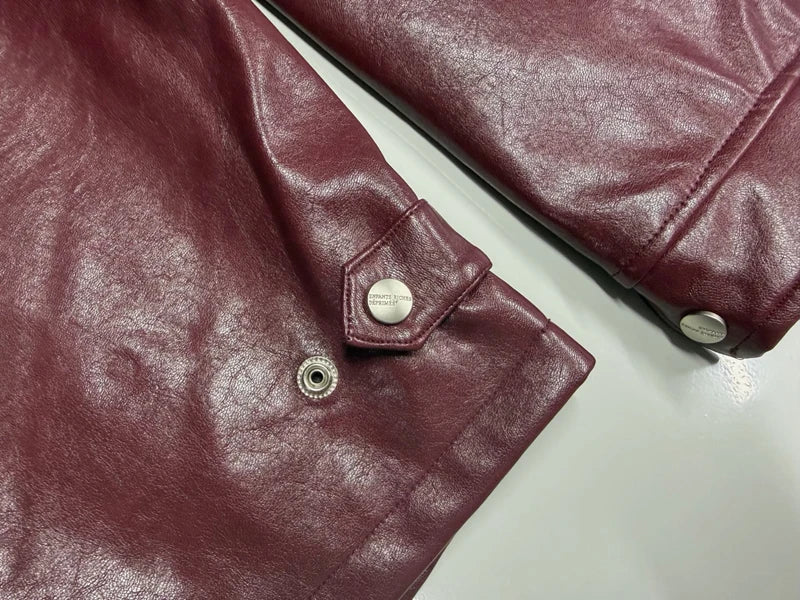 2026ss Embroidered Printed Leather Jacket High-quality Burgundy Loose Casual High Street Men's Women's Jackets