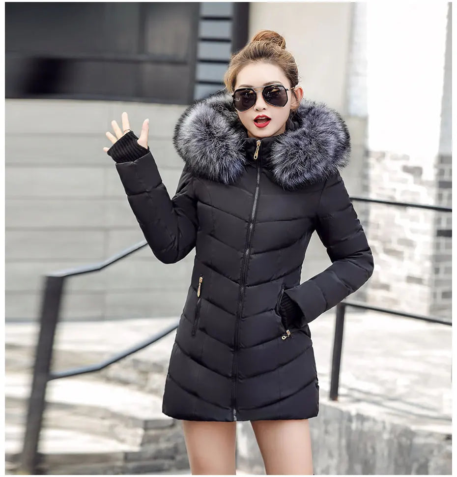 2024 New Wool Collar Hooded Winter Jacket Parkas Women's Jacket Thick Warm Cotton Cushion Down Coat Parka Coat Winter Long Fit D