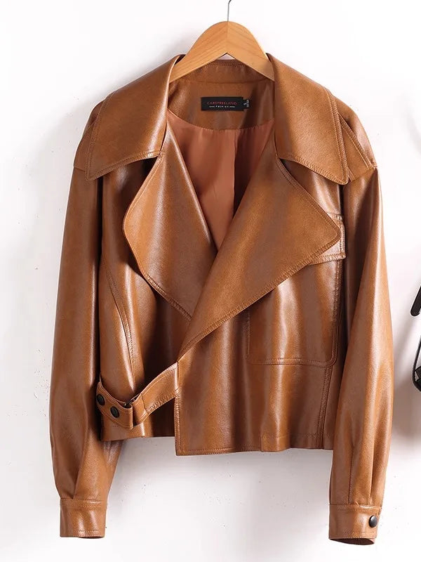 Ning Genuine Leather Jacket Women's Short Style 2026 New Autumn Loose Casual Motorcycle Fashion Sheepskin Coat