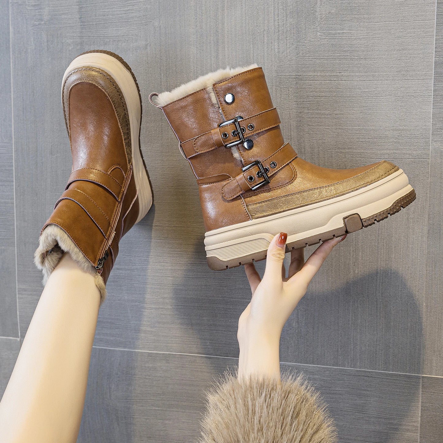 AIYUQI Women's Genuine Leather Snow Boots 2026 Winter New Platform Warm Women Mid-calf Boots Stylish Thick Boots For Women