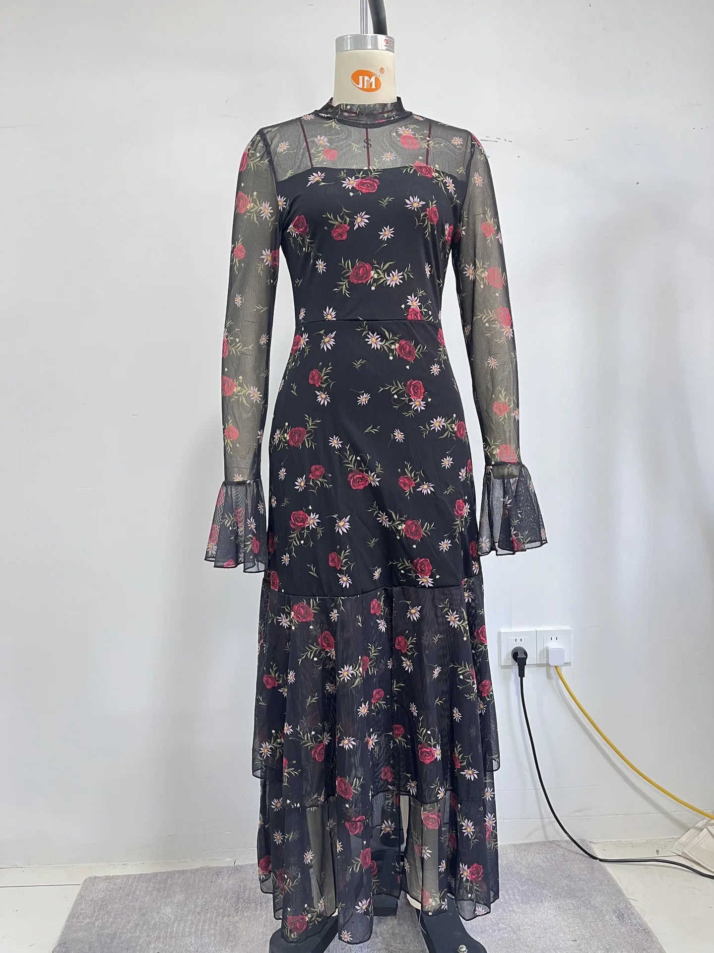 2026 Long Sleeves Evening Dress Dresses For Woman Party Wedding Temperament Sexy Slim Banquet Slit Printed Fashion Ruffles Slim