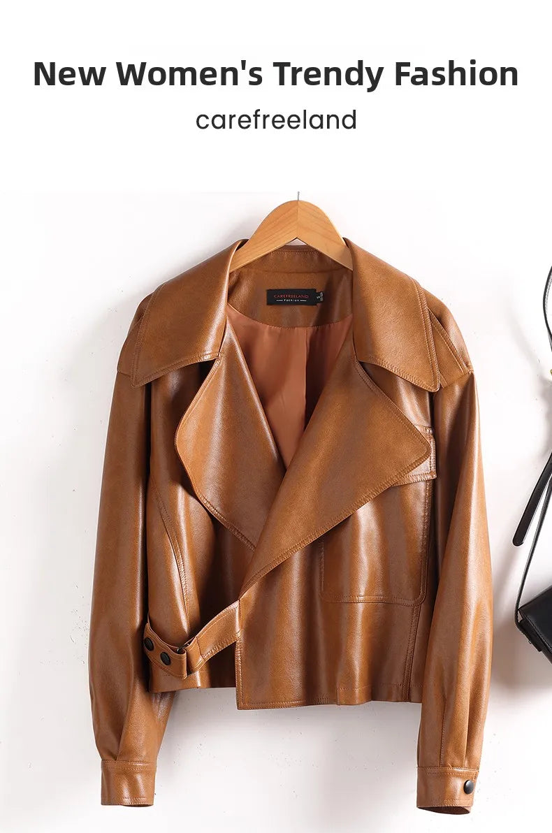 Ning Genuine Leather Jacket Women's Short Style 2026 New Autumn Loose Casual Motorcycle Fashion Sheepskin Coat